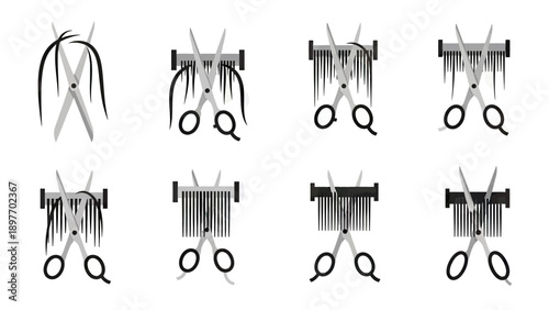 Hair Cutting Process Steps Icons