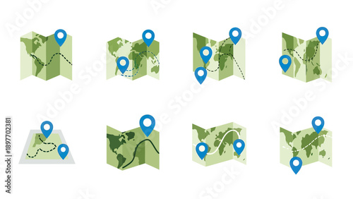 World Map Navigation and Travel Pins Vector Set