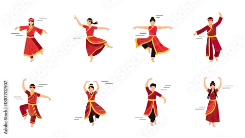 Traditional Chinese Dance Performance Group in Red Outfits