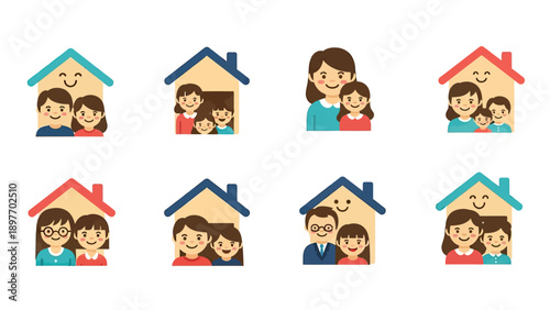 Diverse Families in Cozy Homes Vector Collection