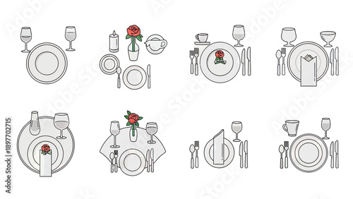 Elegant Table Setting Variations for Dining and Events Vector