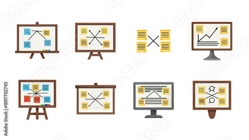 Kanban Board and Mind Map Icons Set