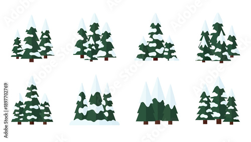 Snowy Evergreen Trees Collection: Winter Forest Vector Set