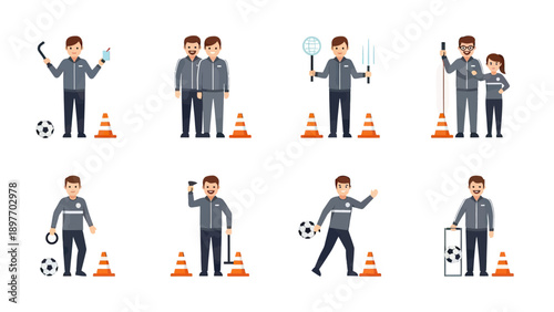 Sports Coach and Athlete Set: Training and Activities