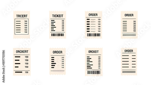 Collection of Receipt and Order Tickets with Barcodes