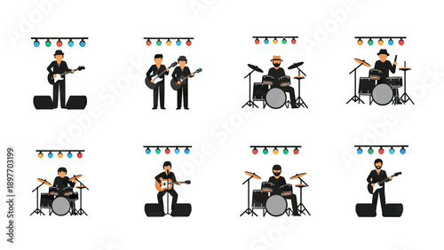 Musicians Playing Instruments on Stage with Lights