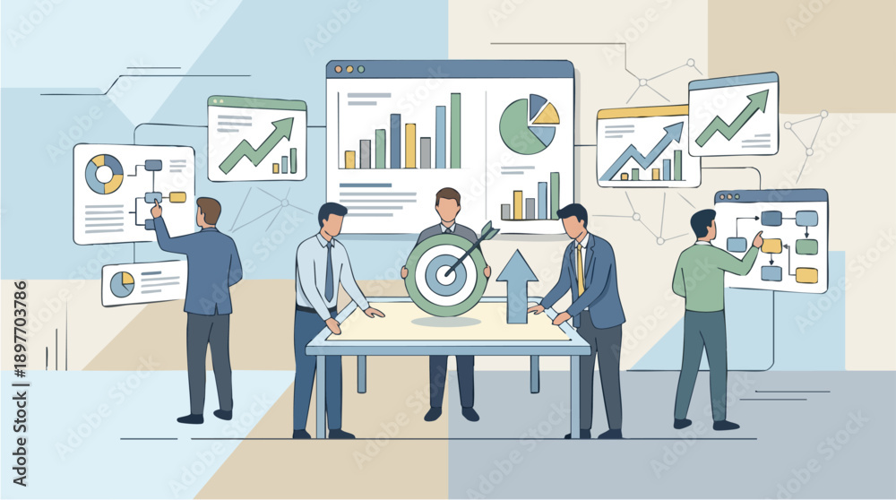 Naklejka premium Business people analyzing data charts graphs.