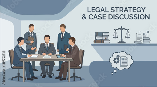 Business people discussing legal case strategy.