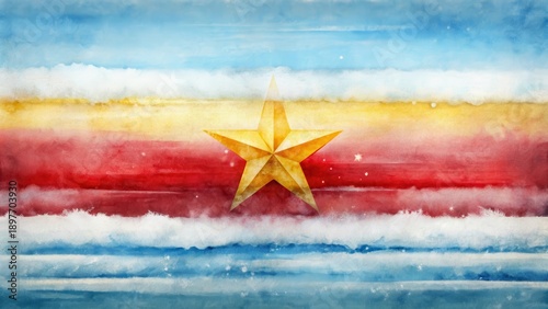 Wallpaper Mural Golden Star Over Watercolor Sunset and Winter Waves Artistic Design Torontodigital.ca