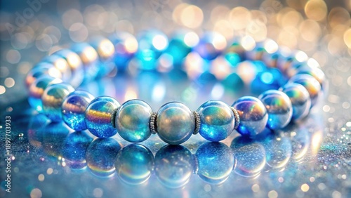 Wallpaper Mural A shimmering iridescent beaded bracelet rests on a reflective surface, capturing the light with a mesmerizing play of colors. Torontodigital.ca