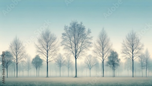 Wallpaper Mural Serene Winter Landscape A Misty Field with Bare Trees Standing Tall Against a Pale Sky Torontodigital.ca