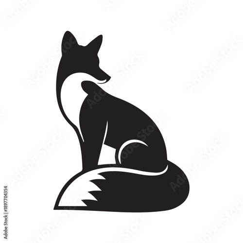 black and white fox vector illustration