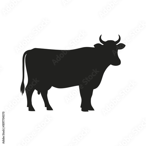 Black Cow Silhouette Icon for Farm Livestock and Dairy Agriculture Concept
