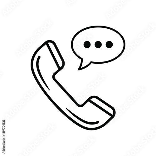 Outline Telephone Handset Icon with Speech Bubble for Customer Support and Communication Concept