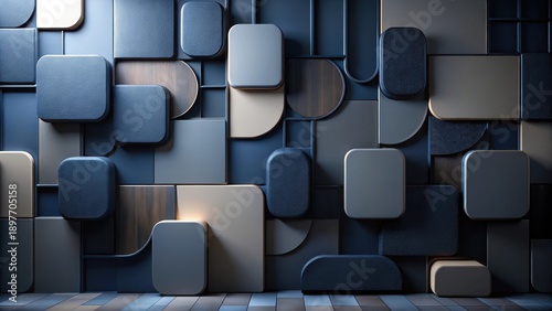 Wallpaper Mural Abstract Geometric Wall Panel Design Featuring Varied Shapes and Textures in Muted Tones Torontodigital.ca