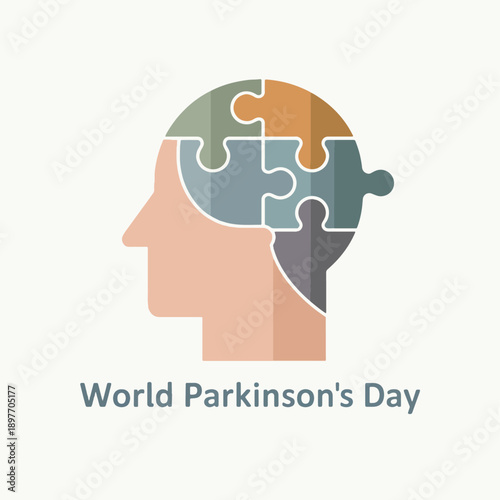 Head silhouette with puzzle pieces representing Parkinson's Day