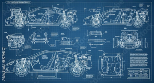 Detailed Automotive Engineering Blueprint Schematics.