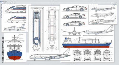 Collection of Transportation Vehicle Blueprints and Technical Drawings.