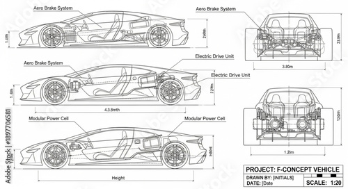 Concept Vehicle Technical Drawing Blueprint.
