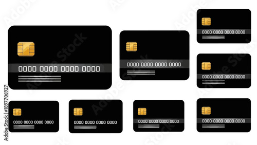 Collection of Black Credit Cards with Chip and Magnetic Stripe