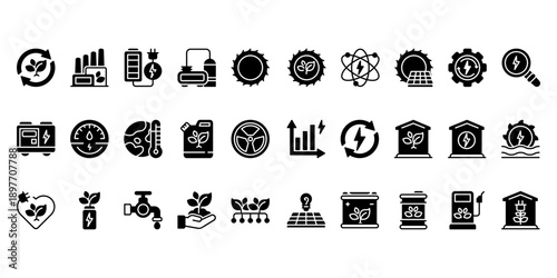 Renewable Energy Icons Set – Solar, Wind, Water and Eco Power