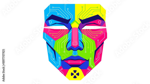 Cyberpunk Mask Face Digital Art: Technology, Anonymity, Futuristic Concept