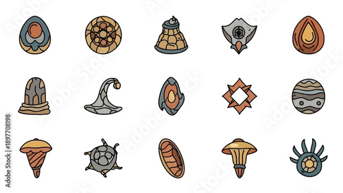 Fantasy Game Icons: Ancient Artifacts, Magical Gems, and Mystical Symbols