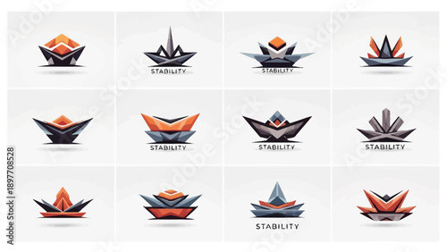 Geometric Abstract Logo Icons Set, Stability Symbol Collection