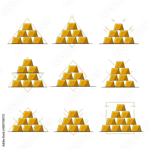 Gold Bars Stacked in Pyramids, Wealth and Investment Concept