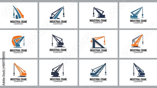 Industrial Crane Logos Set - Construction Equipment Vector Icons
