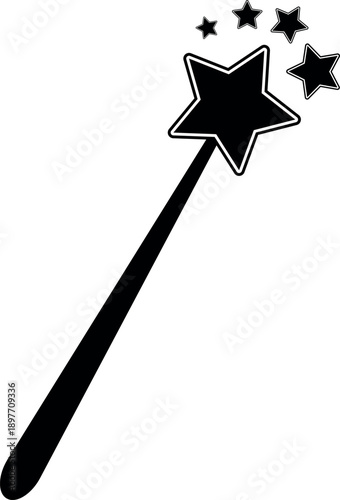 Wand Magic stick icon. Wizard icon magical element with stars black and white vector illustration