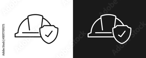 Safety Helmet Icon Set Outline In White And Black Background