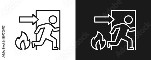 Evacuation Icon Set Outline In White And Black Background