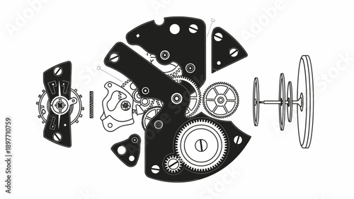 Watch Mechanism Exploded View: Gears, Springs, and Components