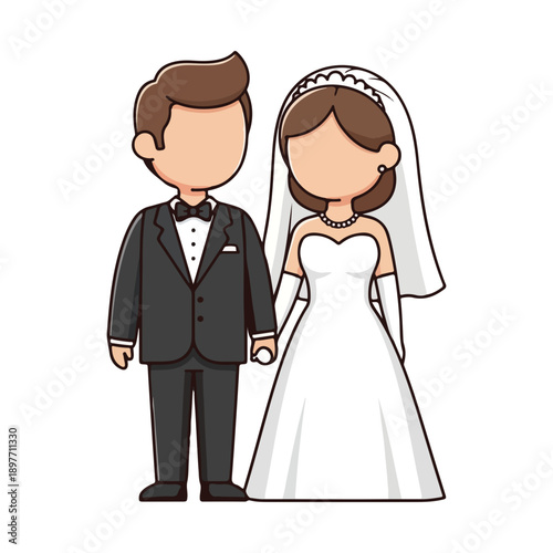 Wedding Couple Icon Cartoon Style Isolated