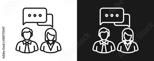 Conversation Icon Set Outline In White And Black Background