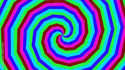 Vibrant Geometric Spiral Pattern. Hypnotic Optical Illusion Swirl with Colorful Polygons. Abstract Psychedelic Background.