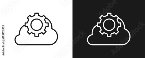Server Maintenance Icon Set Outline In White And Black Background