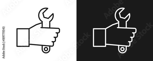 Repair Icon Set Outline In White And Black Background
