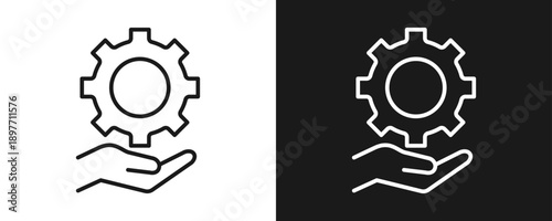 Settings Icon Set Outline In White And Black Background