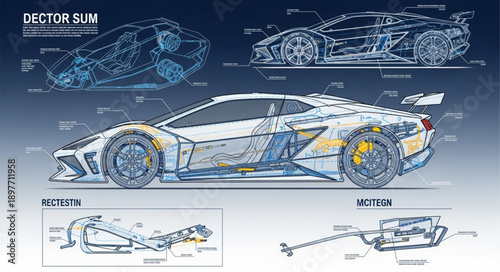 Detailed Blueprint of a Sports Car Showing Internal Components.