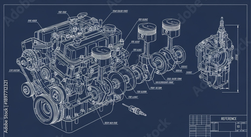 Detailed Blueprint of a Powerful V8 Engine.