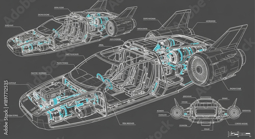 Detailed Blueprint of a Space Shuttle.