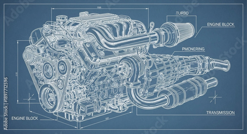 Detailed Blueprint of a Spaceship Engine.