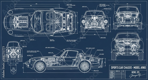 Detailed Blueprint of a Sports Car.