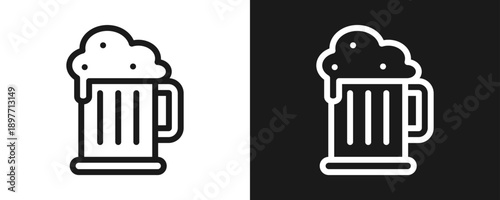 Beer Icon Set Outline In White And Black Background