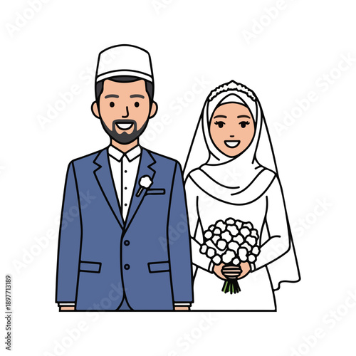 Muslim Bride and Groom Wedding Couple Flat Vector