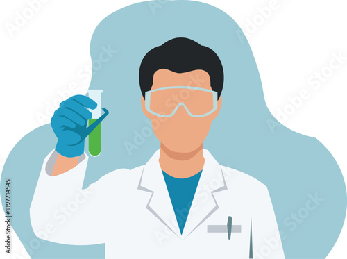 Scientist Holding Test Tube, Lab Research and Chemistry Experiment with vector illustration