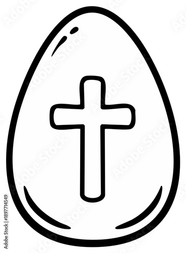 Christian Easter egg with a cross symbol simple black and white line art coloring page