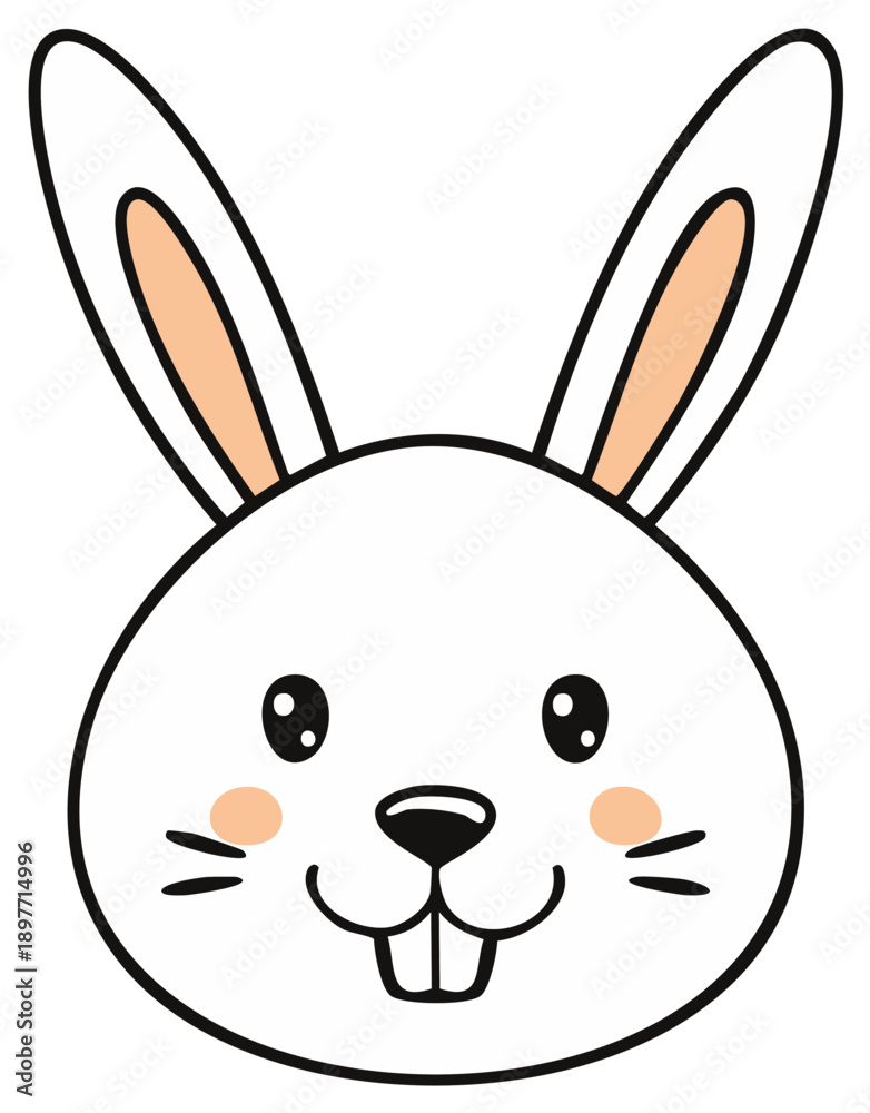 Obraz premium Cute cartoon rabbit face with long ears, rosy cheeks, and whiskers.